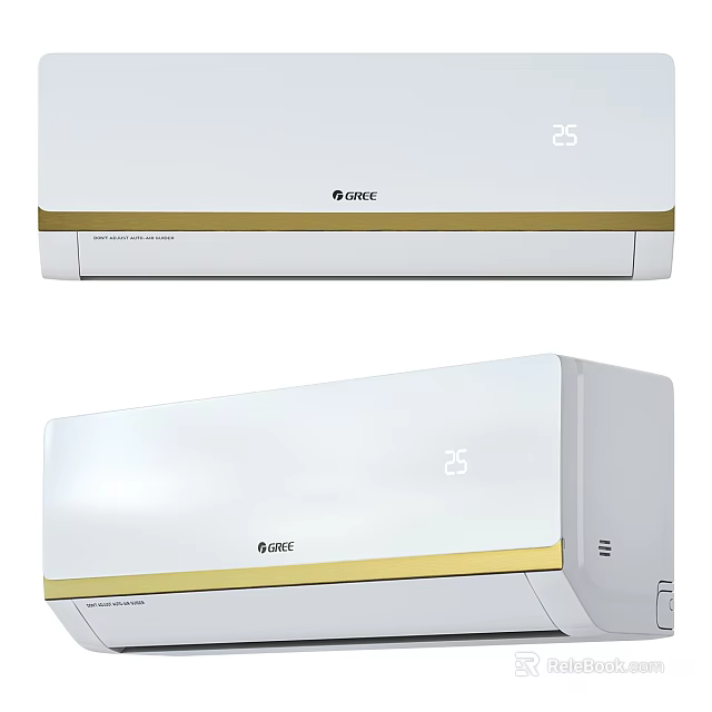GREE White Air Conditioner With Gold Trim And 25 Degrees Display For Home Use 3d model 