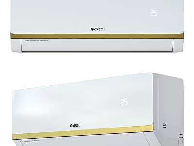 GREE White Air Conditioner With Gold Trim And 25 Degrees Display For Home Use 3d model