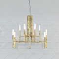Modern Golden Chandelier With Multiple Arms And Candle Bulbs On White Geometric Wall