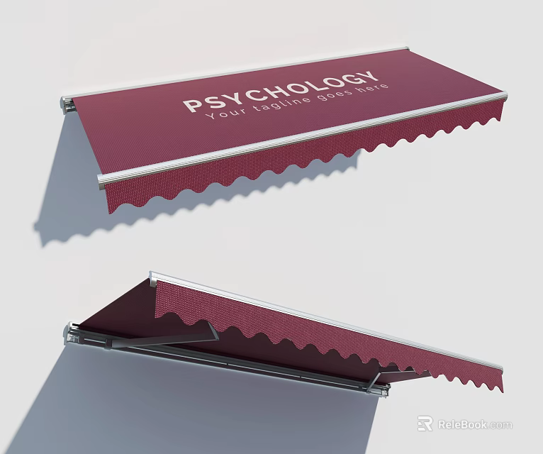 Burgundy Outdoor Awning Design Featuring Psychology Text For Better Mental Health 3d model 