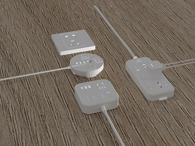 White Switch Panels With Various Designs And Sockets On Wooden Floor 3d model