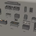 Essential Commercial Kitchen Equipment With Stoves Worktables Cabinets And Storage Shelves