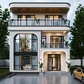 Modern Two Story Detached Villa With Large Windows Balconies And Front Plants