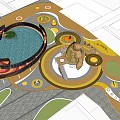 Kids Play Area With Yellow Cone Shaped Structure Slide Circular Ground And Plants