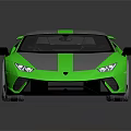 Shiny Green Aerodynamic Sports Car With Gray Stripes And Rear Spoiler