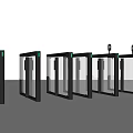 Modern Automatic Turnstiles As Public Facilities With Glass Doors And Black Frames