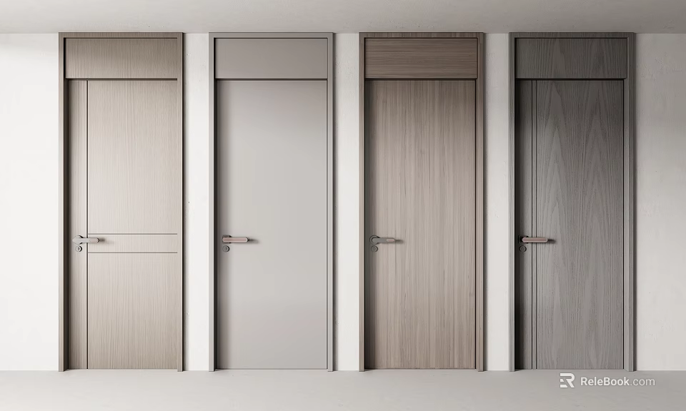 Modern Hinged Doors With Four Different Wood Grains And Colors For Interior Design 3d model 