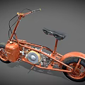 Orange Vintage Motorcycle With Black Seat Large Tires And Engine