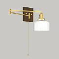 Minimalist Modern Brass Wall Lamp With Adjustable Arm And Ribbed White Lampshade