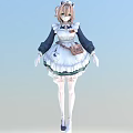 Woman In Classic Maid Outfit With White Apron Long Sleeves And Lace Trim