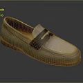Beige Suede Loafer Shoes Featuring Brown Strap Detail And Red Trim Sole