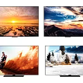 TV displaying stunning scenic pictures with sunrise over mountains desert and snowy forest scenes