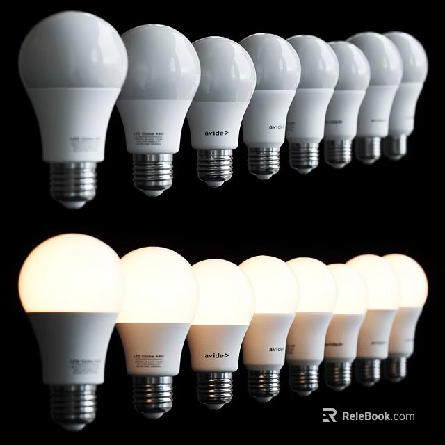 LED Light Bulbs Arranged in Row with Illuminated and Non Illuminated Variants 3d model 