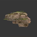 Modern Decorative Floating Rock Formation With Green Vegetation And Palm Trees