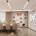 Modern Conference Room With Long Table Comfortable Chairs Large Screen And Display Shelves