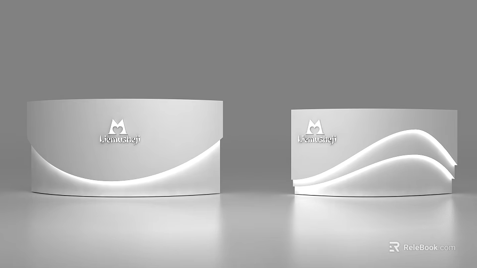 Modern Luxury Reception Desk With White Curved Design And Illuminated Logo 3d model 