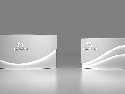 Modern Luxury Reception Desk With White Curved Design And Illuminated Logo 3d model