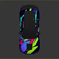 Vibrant Colorful Sports Car With Neon Graphics Aerodynamic Design And Rear Spoiler