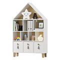 House Shaped Kids Bookshelf With Smiling Star Letter Decor And Mini House Rabbit Figurine
