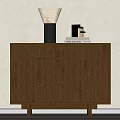 Wooden Decorative Cabinet with Oak Finish Adorned with Vase and Books in Modern Living Space