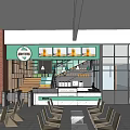 Bubble Tea Shop With Green Signage Cozy Interior Counter Drinks Display And Customer Seating