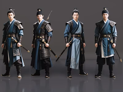 2D ancient costume character ancient fast catching ancient costume ancient chivalrous man yamen official difference ancient costume man 3d model