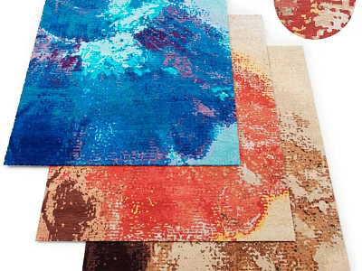 Square Rugs Featuring Abstract Art Patterns In Blue Red Brown Color Tones 3d model