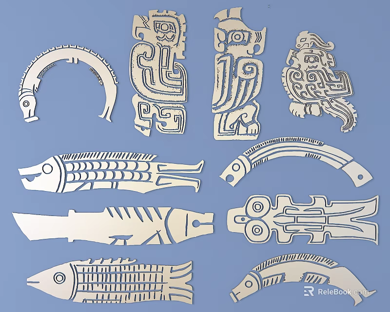 Intricate Traditional Carvings With Animal Shaped Designs And Detailed Patterns 3d model 