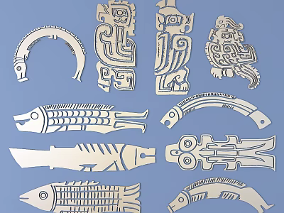 Intricate Traditional Carvings With Animal Shaped Designs And Detailed Patterns 3d model
