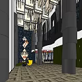Modern Hotel Lobby Interior With Chandeliers Columns Tiled Floor And Decorative Wall