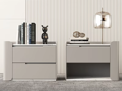 Modern Gray Bedside Tables With Drawers Books Decorative Ornament And Lamp 3d model