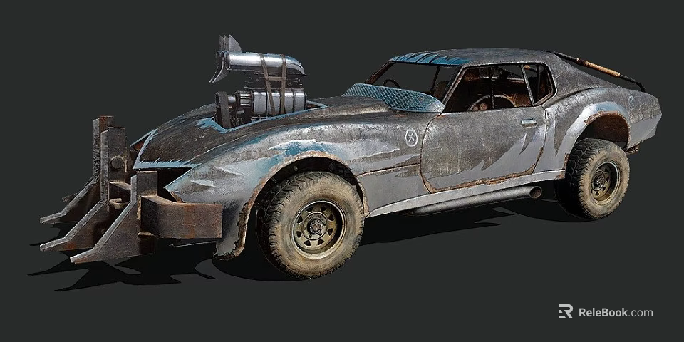 Rusted Modified Vintage Car With Large Off Road Tires And Metallic Exterior 3d model 