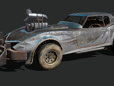 Rusted Modified Vintage Car With Large Off Road Tires And Metallic Exterior 3d model