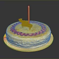 Delicious Birthday Cake With Yellow Cream Strawberry Decoration Happy Birthday Topper And Lit Candle