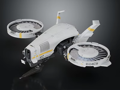 Futuristic White Drone With Yellow Stripes Two Large Rotors Advanced Design Model 634CS 3d model
