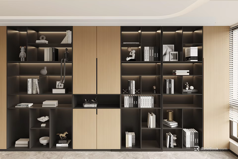 Modern Interior Decorative Ornament Combination With Display Cabinet Shelves Books And Sculptures 3d model 