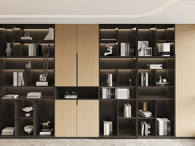 Modern Interior Decorative Ornament Combination With Display Cabinet Shelves Books And Sculptures 3d model