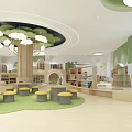 Children's Library Art Design With Tree Shaped Structure Cloud Lights And Colorful Stools
