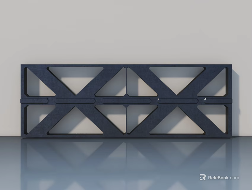 Modern Black Metal Swing Door With Geometric Pattern Frame Design 3d model