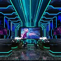 Modern KTV Interior Design With Neon Lights Large Screen And Tech Sofa Seating