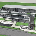 Modern Detached Villa with Green Roof Large Glass Windows Swimming Pool Terrace and Lush Garden