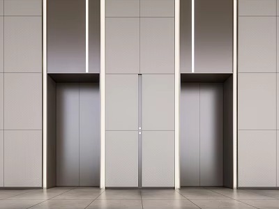 Modern Elevator Doors With Sleek Metallic Finish And Gray Wall Panels 3d model