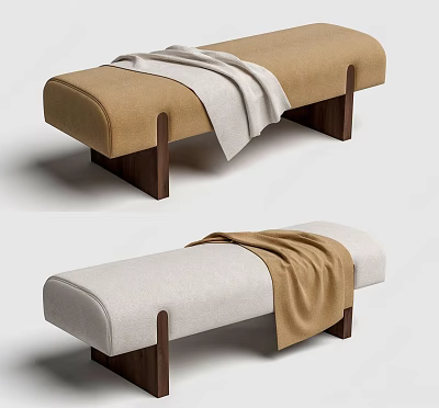 Upholstered Benches In Brown And Beige With Soft Blankets And Wooden Legs 3d model Upholstered Benches In Brown And Beige With Soft Blankets And Wooden Legs 3d model