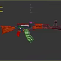3D Rendered Red And Blue Assault Rifle Featuring Metallic Magazine And Stock Parts