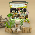 Adorable Teddy Bears Flowers And Wooden Crates Setup With Folding Chair By Cart