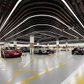 Modern Parking Lot Interior With Parked Cars And Yellow Floor Lines Design