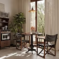 Cozy Dining Table Set With Wooden Chairs Pendant Light And Green Plant By Window