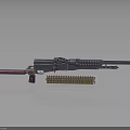 Tactical Machine Gun With Wooden Handle Metal Barrel And Ammunition