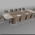 Modern Office Conference Table With Wheeled Chairs Water Bottles And Documents