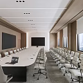 Modern Conference Room Interior With Long Meeting Table Ergonomic Chairs Large Screens And Windows